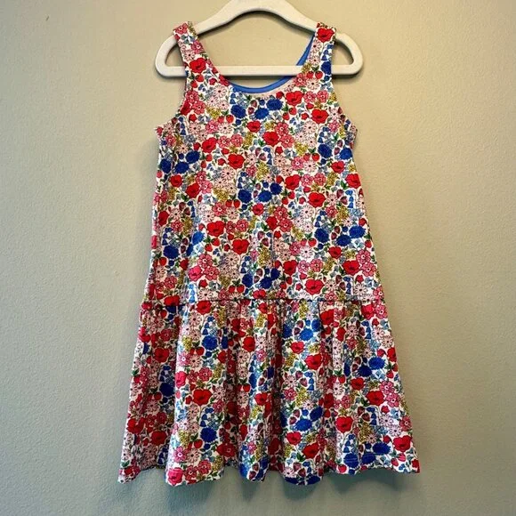 MINI BODEN Drop Waist Floral Dress Girls 5-6 Red Blue Flowers Strawberry Cotton - Picture 2 of 5